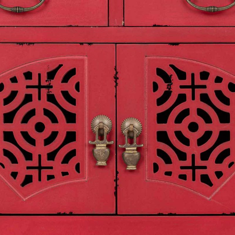 Console d’entrée chinoise rouge bois et MDF 120x40x102 cm Liomio  - 7