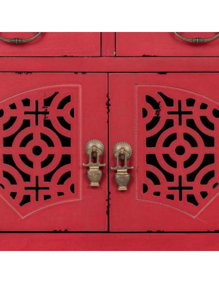 Console d’entrée chinoise rouge bois et MDF 120x40x102 cm Liomio  - 7