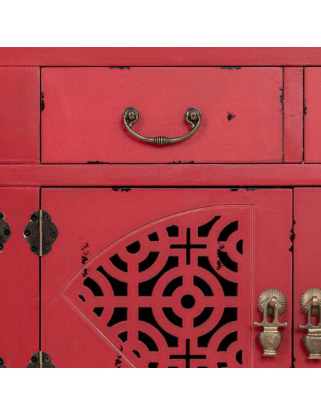 Console d’entrée chinoise rouge bois et MDF 120x40x102 cm Liomio  - 8