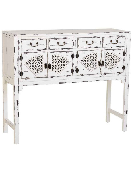 Console d’entrée chinoise bois blanc vieilli 120x40x102 cm Liomio  - 1