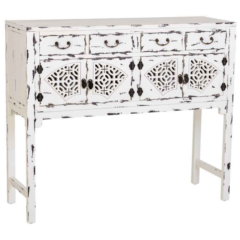 Console d’entrée chinoise bois blanc vieilli 120x40x102 cm Liomio  - 1