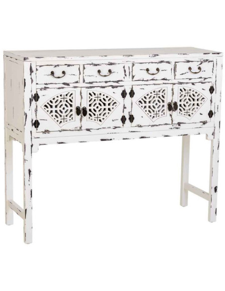 Console d’entrée chinoise bois blanc vieilli 120x40x102 cm Liomio  - 1