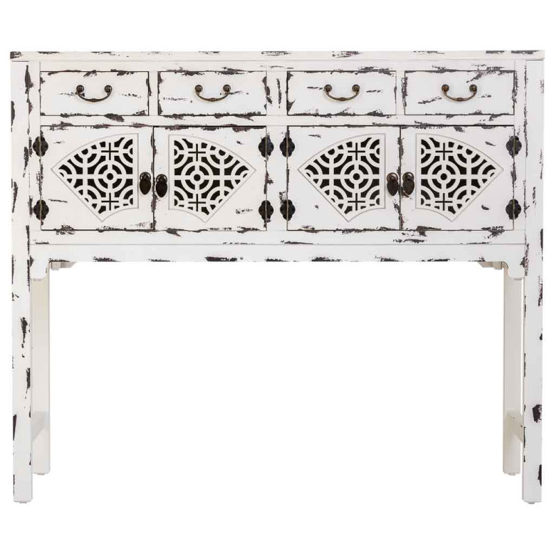 Console d’entrée chinoise bois blanc vieilli 120x40x102 cm Liomio  - 2