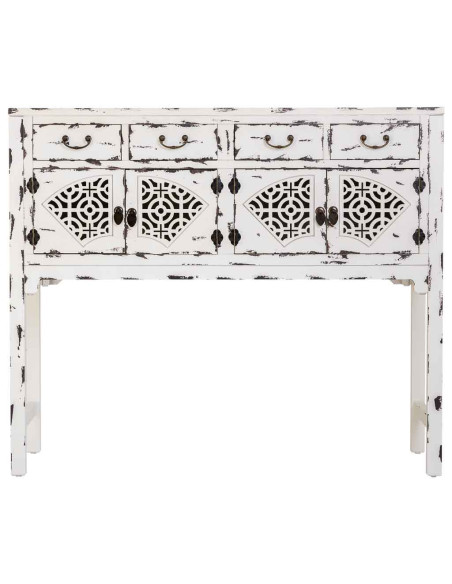 Console d’entrée chinoise bois blanc vieilli 120x40x102 cm Liomio  - 2