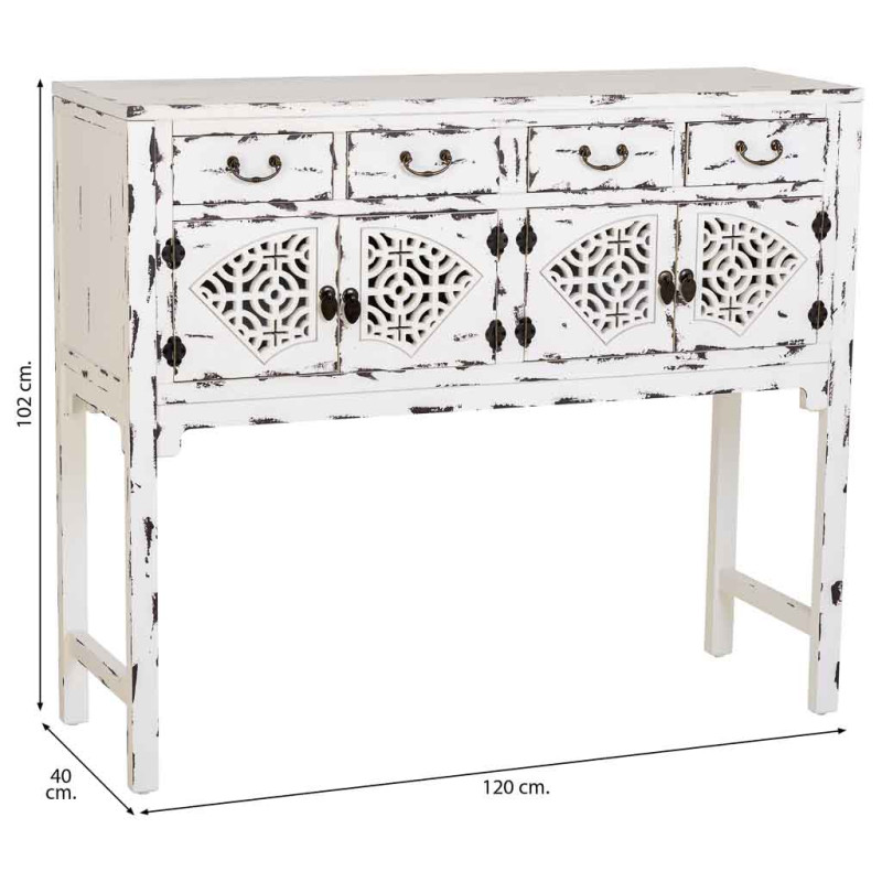 Console d’entrée chinoise bois blanc vieilli 120x40x102 cm Liomio  - 8