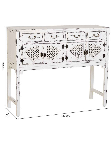 Console d’entrée chinoise bois blanc vieilli 120x40x102 cm Liomio  - 8
