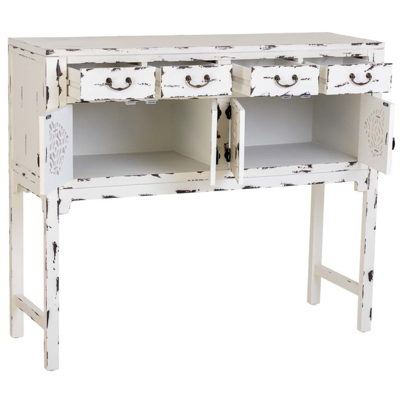 Console d’entrée chinoise bois blanc vieilli 120x40x102 cm Liomio  - 3