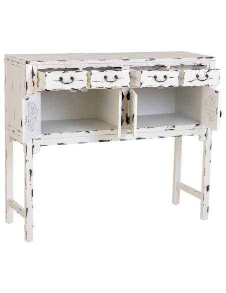 Console d’entrée chinoise bois blanc vieilli 120x40x102 cm Liomio  - 3