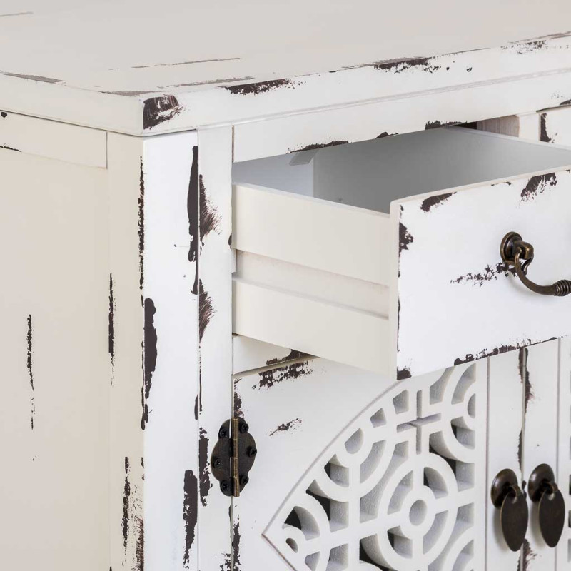 Console d’entrée chinoise bois blanc vieilli 120x40x102 cm Liomio  - 5