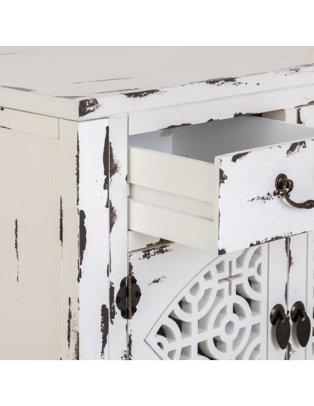 Console d’entrée chinoise bois blanc vieilli 120x40x102 cm Liomio  - 5
