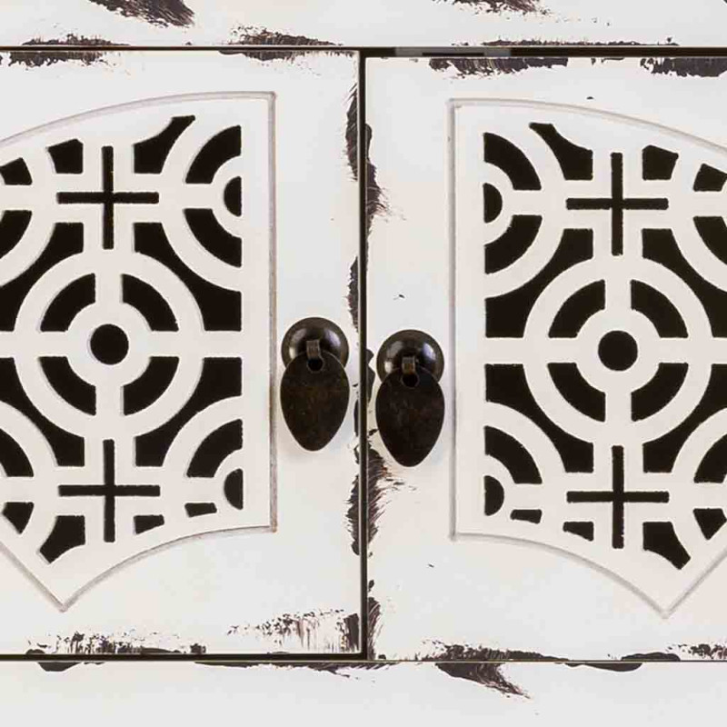 Console d’entrée chinoise bois blanc vieilli 120x40x102 cm Liomio  - 7