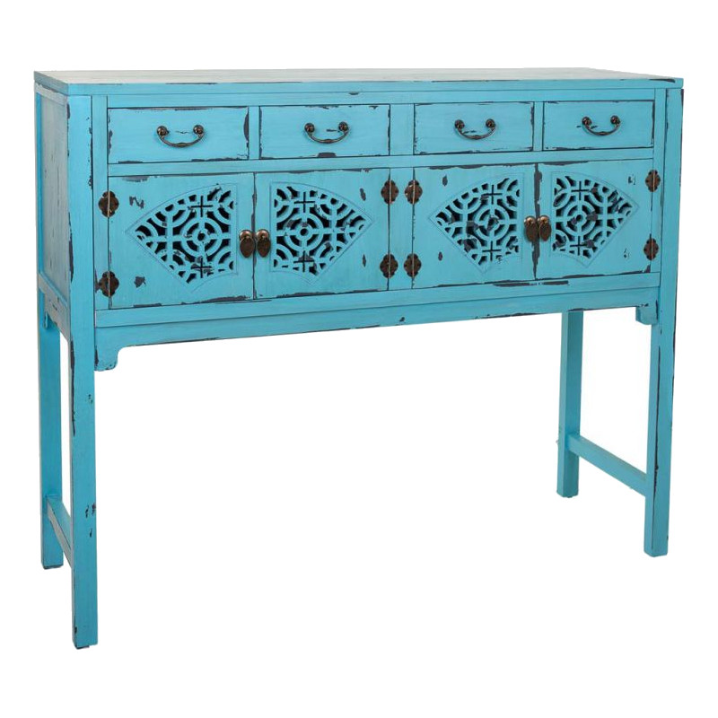 Console d’entrée chinoise bois et MDF bleu turquoise 120x40x102 cm Liomio  - 1