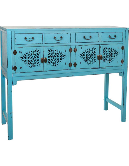 Console d’entrée chinoise bois et MDF bleu turquoise 120x40x102 cm Liomio  - 1