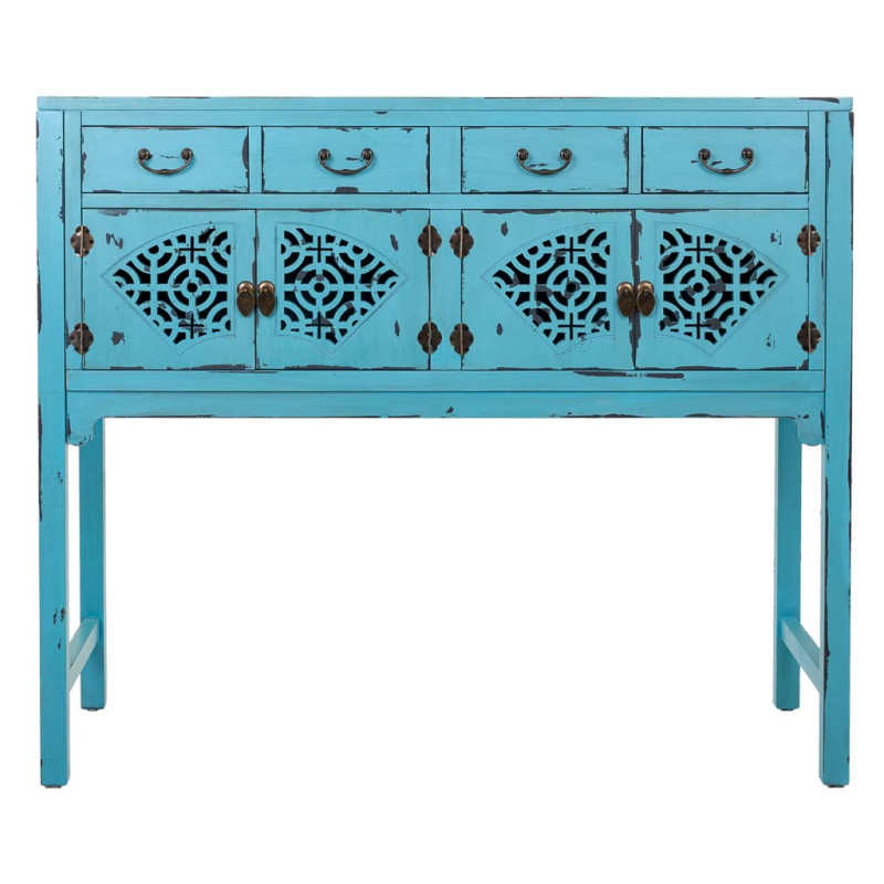 Console d’entrée chinoise bois et MDF bleu turquoise 120x40x102 cm Liomio  - 2