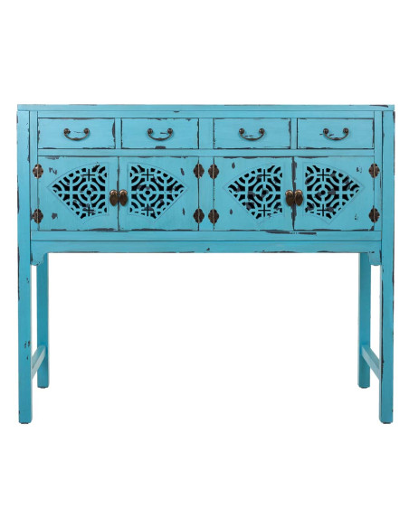 Console d’entrée chinoise bois et MDF bleu turquoise 120x40x102 cm Liomio  - 2
