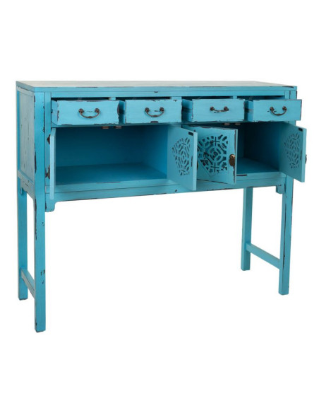 Console d’entrée chinoise bois et MDF bleu turquoise 120x40x102 cm Liomio  - 3