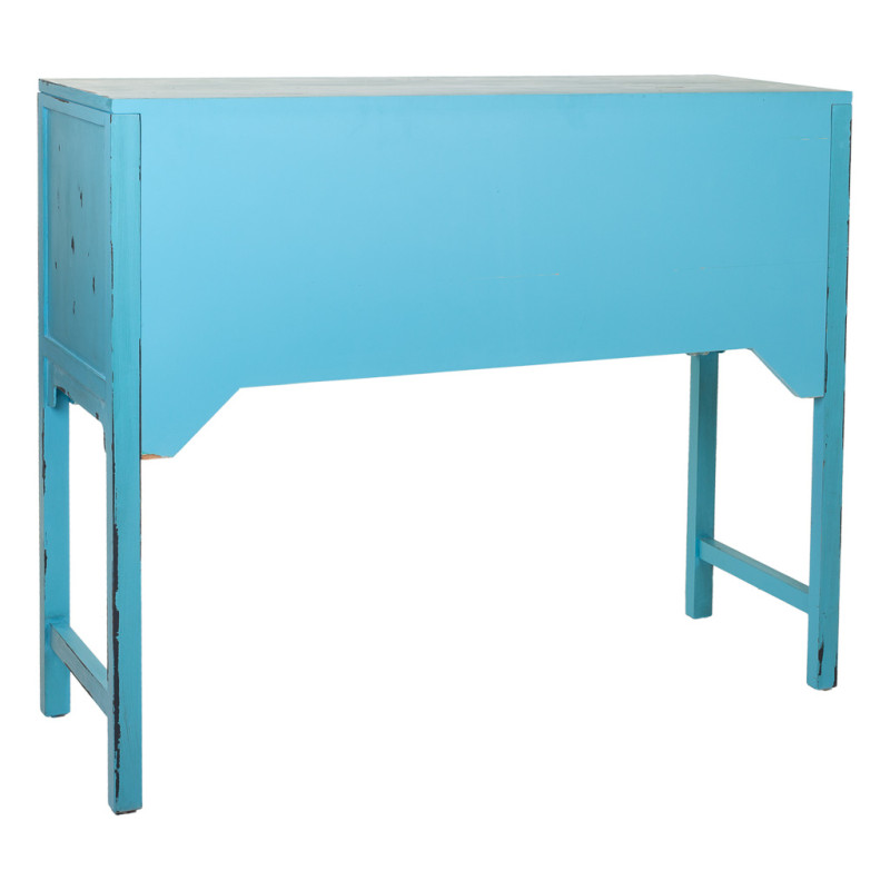 Console d’entrée chinoise bois et MDF bleu turquoise 120x40x102 cm Liomio  - 4
