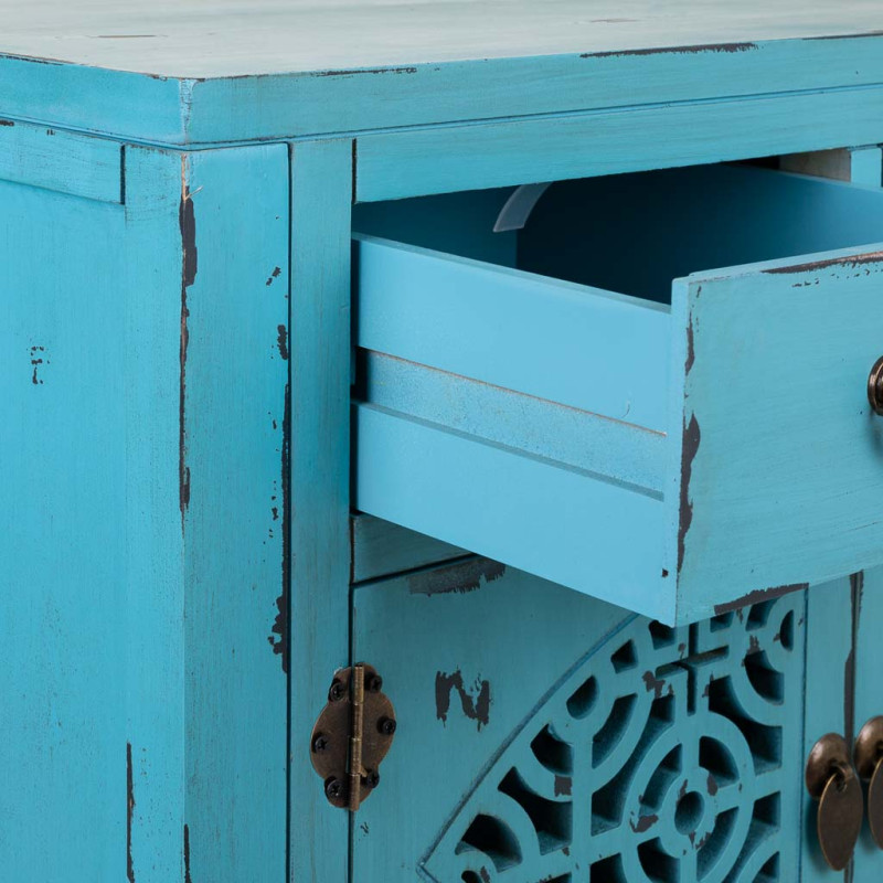 Console d’entrée chinoise bois et MDF bleu turquoise 120x40x102 cm Liomio  - 5