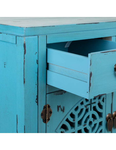 Console d’entrée chinoise bois et MDF bleu turquoise 120x40x102 cm Liomio  - 5
