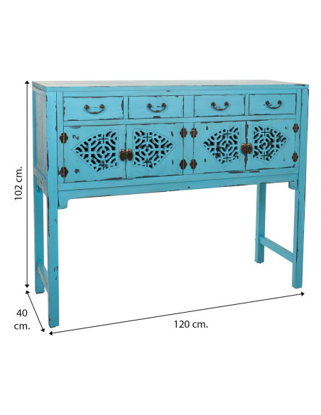 Console d’entrée chinoise bois et MDF bleu turquoise 120x40x102 cm Liomio  - 7