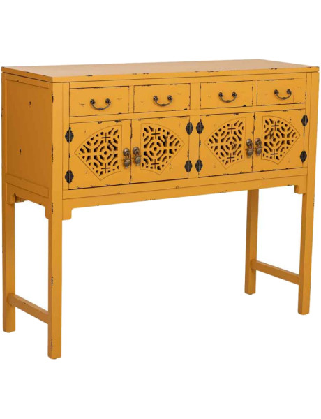 Console d’entrée chinoise jaune moutarde en bois et MDF 120x40x102 cm Liomio  - 1