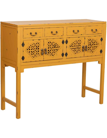 Console d’entrée chinoise jaune moutarde en bois et MDF 120x40x102 cm Liomio  - 1