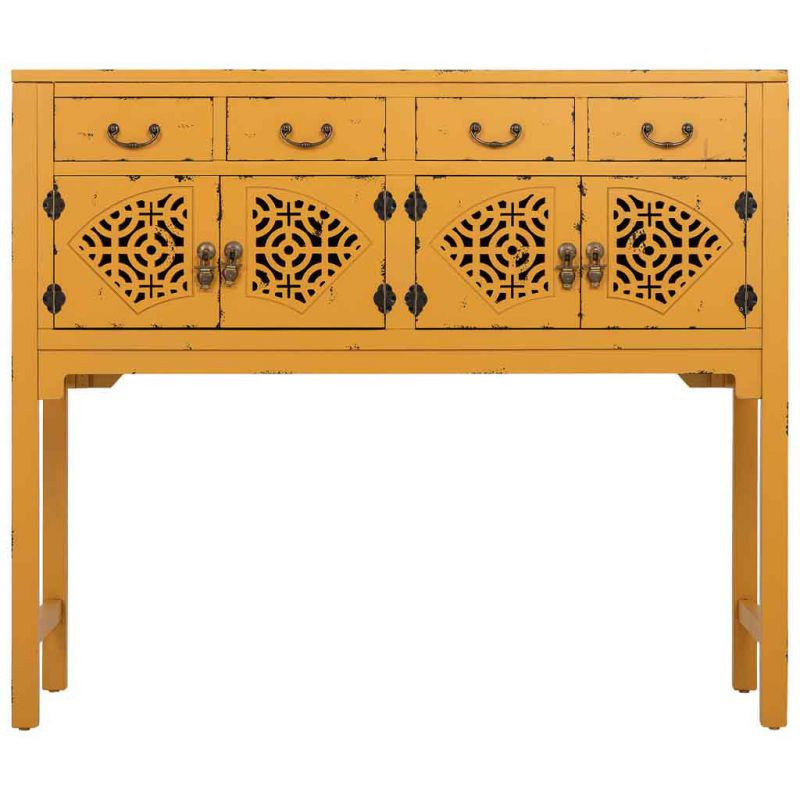 Console d’entrée chinoise jaune moutarde en bois et MDF 120x40x102 cm Liomio  - 2