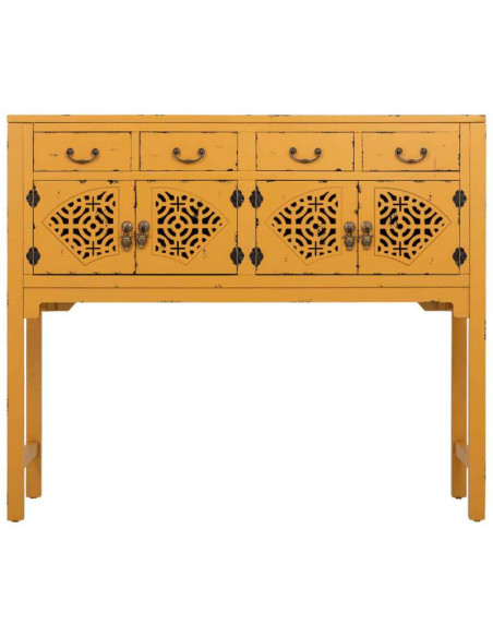 Console d’entrée chinoise jaune moutarde en bois et MDF 120x40x102 cm Liomio  - 2