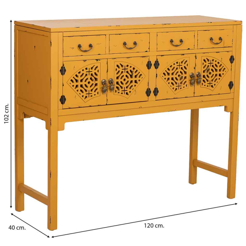 Console d’entrée chinoise jaune moutarde en bois et MDF 120x40x102 cm Liomio  - 8