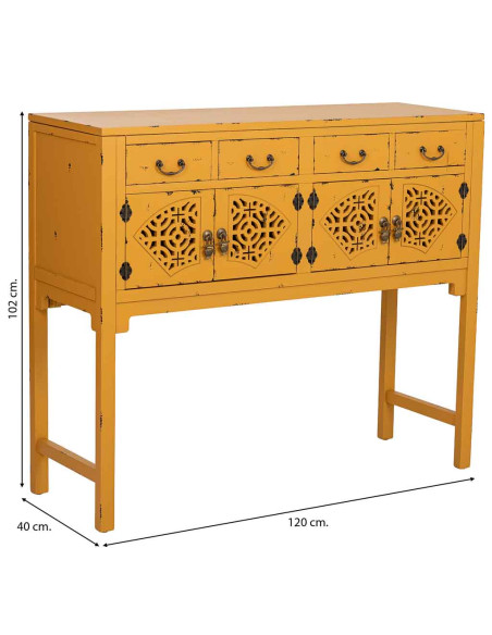 Console d’entrée chinoise jaune moutarde en bois et MDF 120x40x102 cm Liomio  - 8