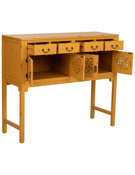 Console d’entrée chinoise jaune moutarde en bois et MDF 120x40x102 cm Liomio  - 3