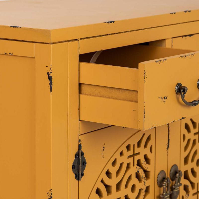 Console d’entrée chinoise jaune moutarde en bois et MDF 120x40x102 cm Liomio  - 5
