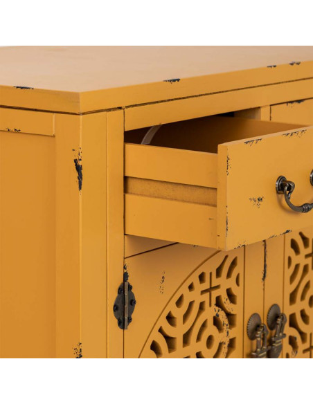 Console d’entrée chinoise jaune moutarde en bois et MDF 120x40x102 cm Liomio  - 5