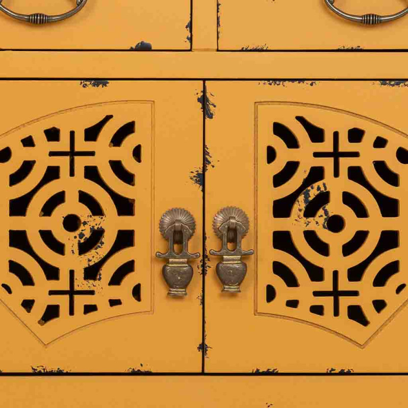 Console d’entrée chinoise jaune moutarde en bois et MDF 120x40x102 cm Liomio  - 6