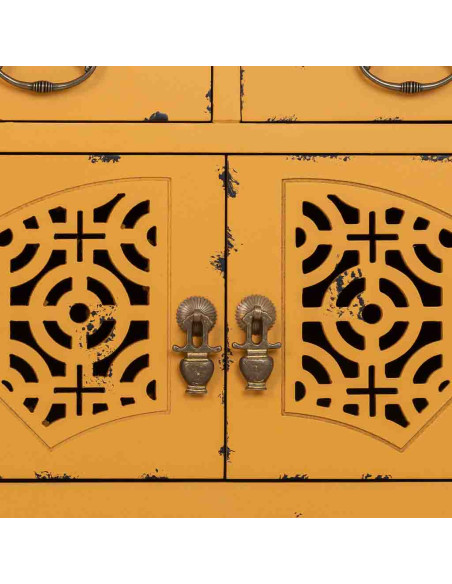 Console d’entrée chinoise jaune moutarde en bois et MDF 120x40x102 cm Liomio  - 6