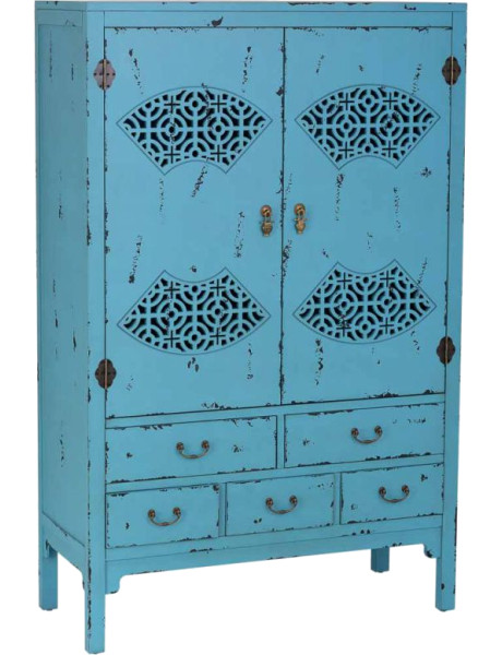 Armoire chinoise bleue bois et MDF 96x40x150 cm Liomio  - 1