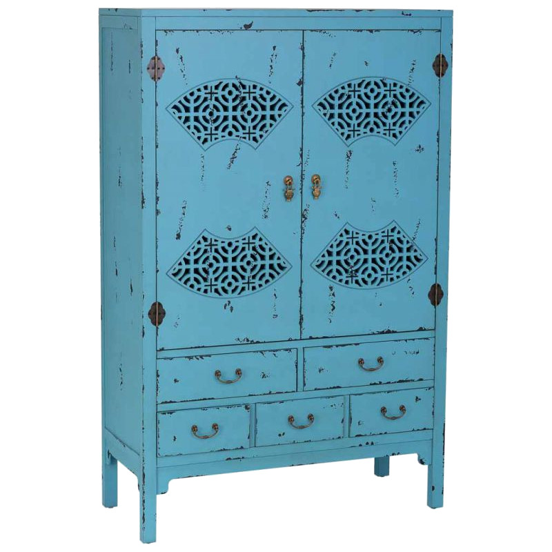 Armoire chinoise bleue bois et MDF 96x40x150 cm Liomio  - 1