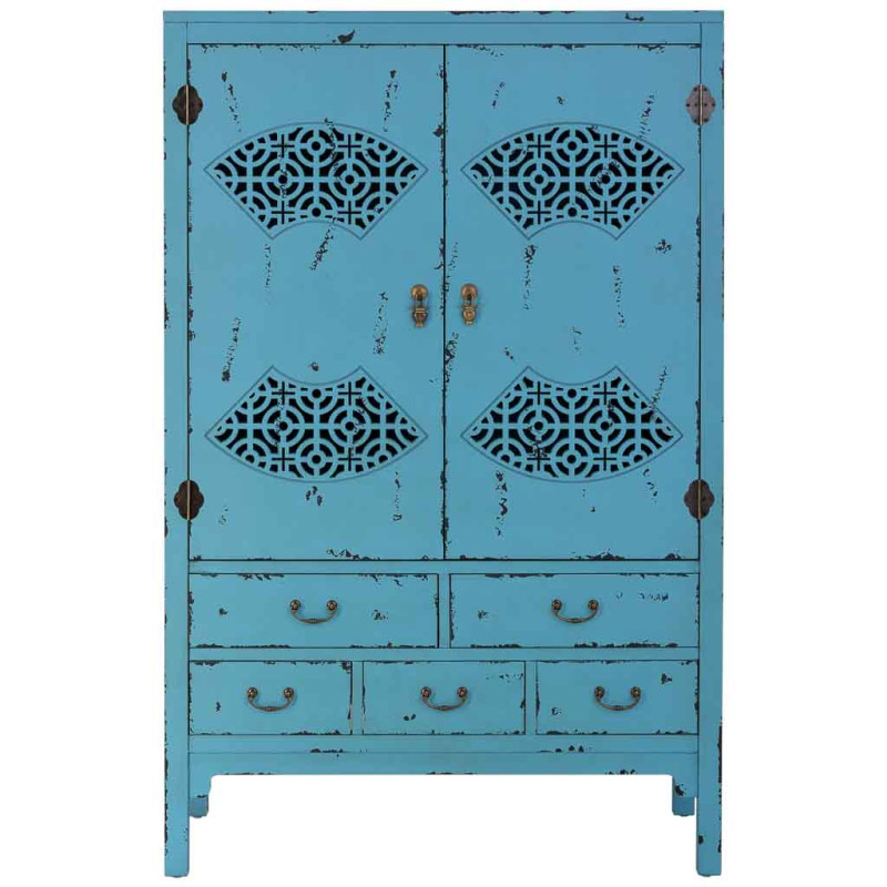 Armoire chinoise bleue bois et MDF 96x40x150 cm Liomio  - 2