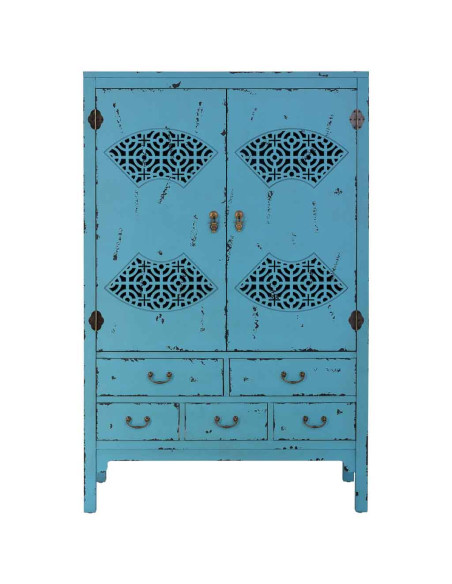 Armoire chinoise bleue bois et MDF 96x40x150 cm Liomio  - 2