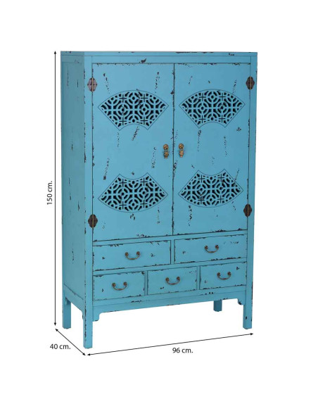 Armoire chinoise bleue bois et MDF 96x40x150 cm Liomio  - 8