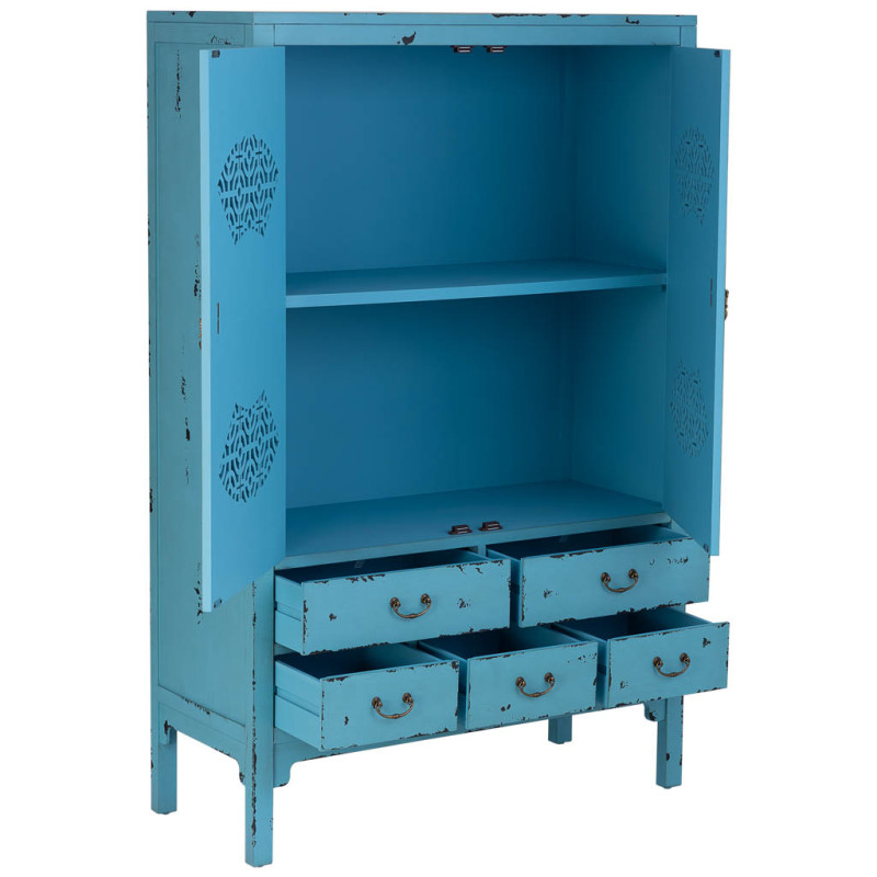 Armoire chinoise bleue bois et MDF 96x40x150 cm Liomio  - 3