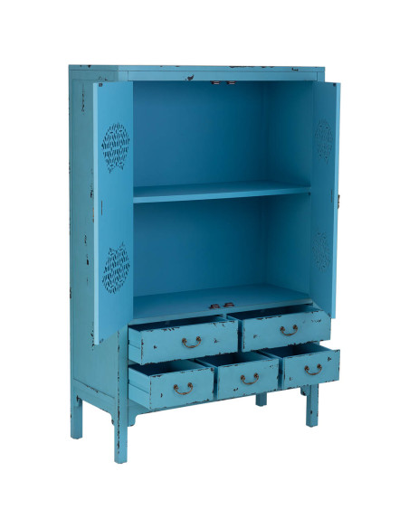 Armoire chinoise bleue bois et MDF 96x40x150 cm Liomio  - 3