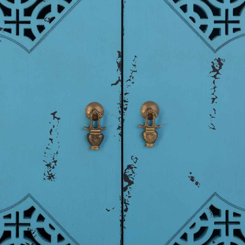 Armoire chinoise bleue bois et MDF 96x40x150 cm Liomio  - 6