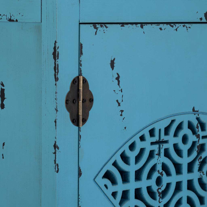 Armoire chinoise bleue bois et MDF 96x40x150 cm Liomio  - 7