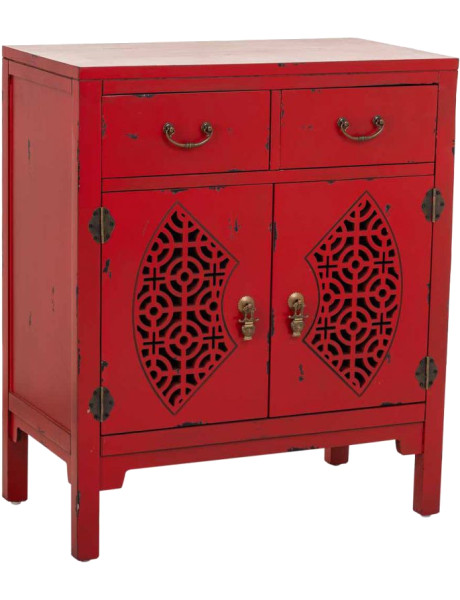 Meuble d’entrée chinois rouge bois et MDF 66x36x78 cm Liomio  - 1