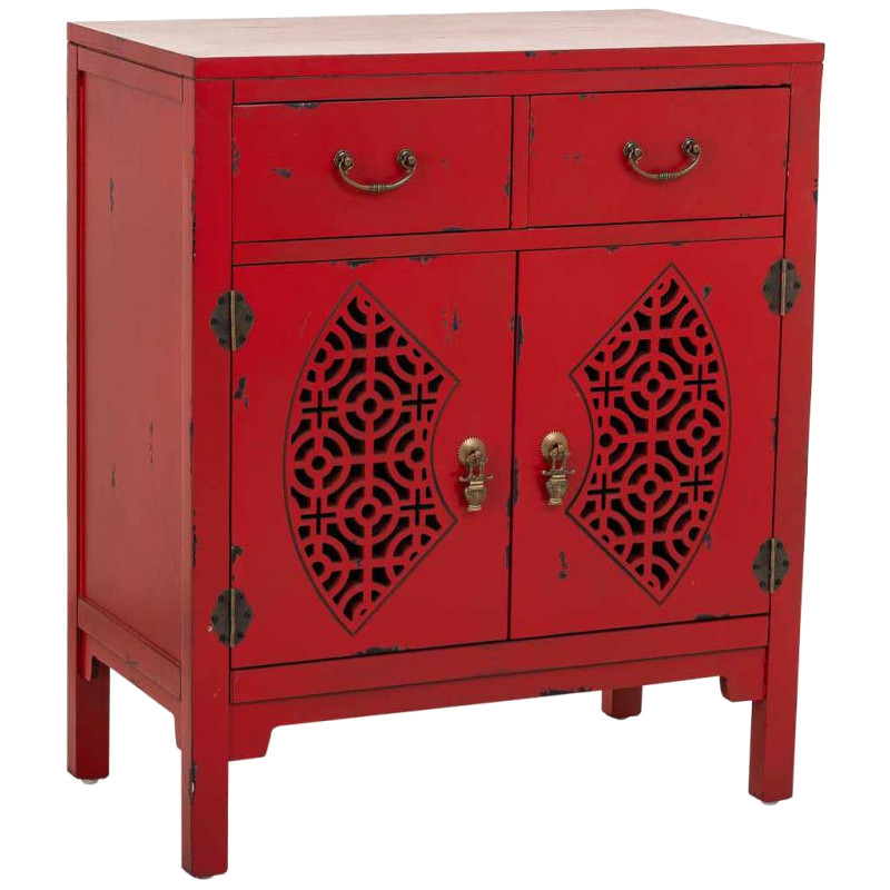 Meuble d’entrée chinois rouge bois et MDF 66x36x78 cm Liomio  - 1
