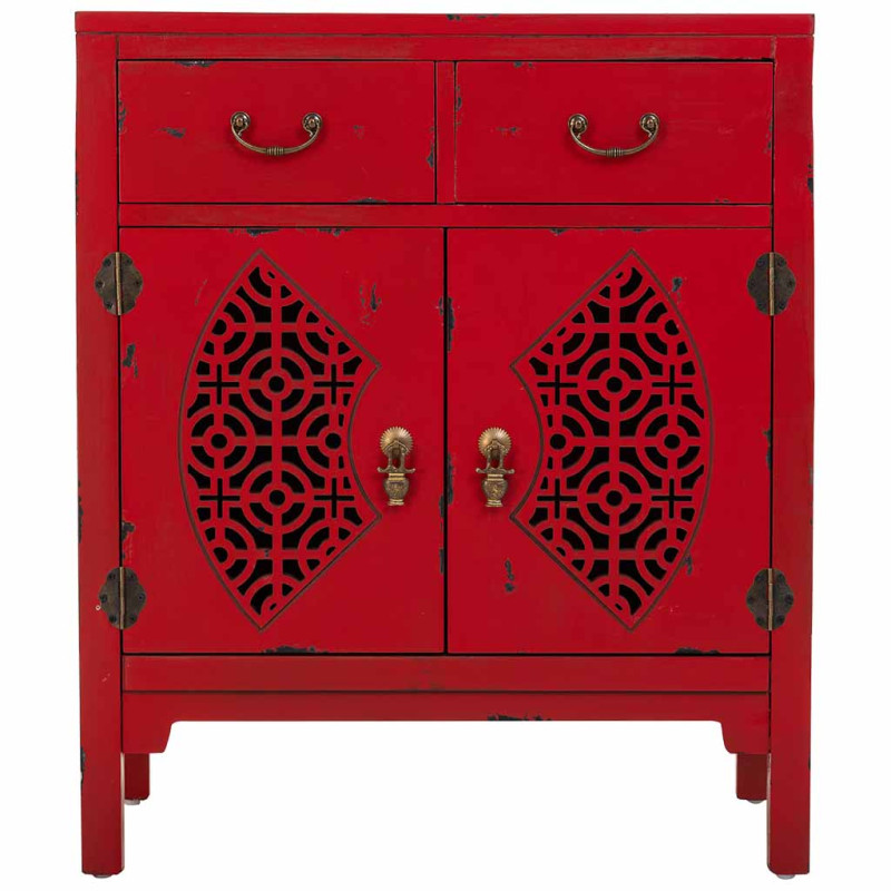 Meuble d’entrée chinois rouge bois et MDF 66x36x78 cm Liomio  - 2