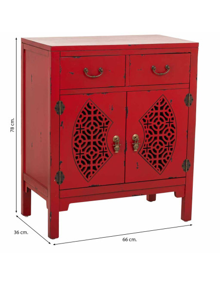 Meuble d’entrée chinois rouge bois et MDF 66x36x78 cm Liomio  - 8