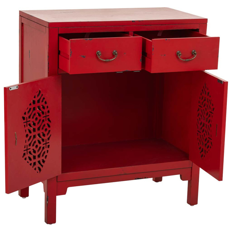 Meuble d’entrée chinois rouge bois et MDF 66x36x78 cm Liomio  - 3