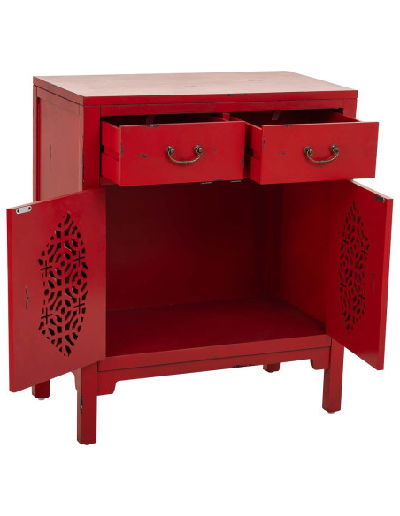 Meuble d’entrée chinois rouge bois et MDF 66x36x78 cm Liomio  - 3